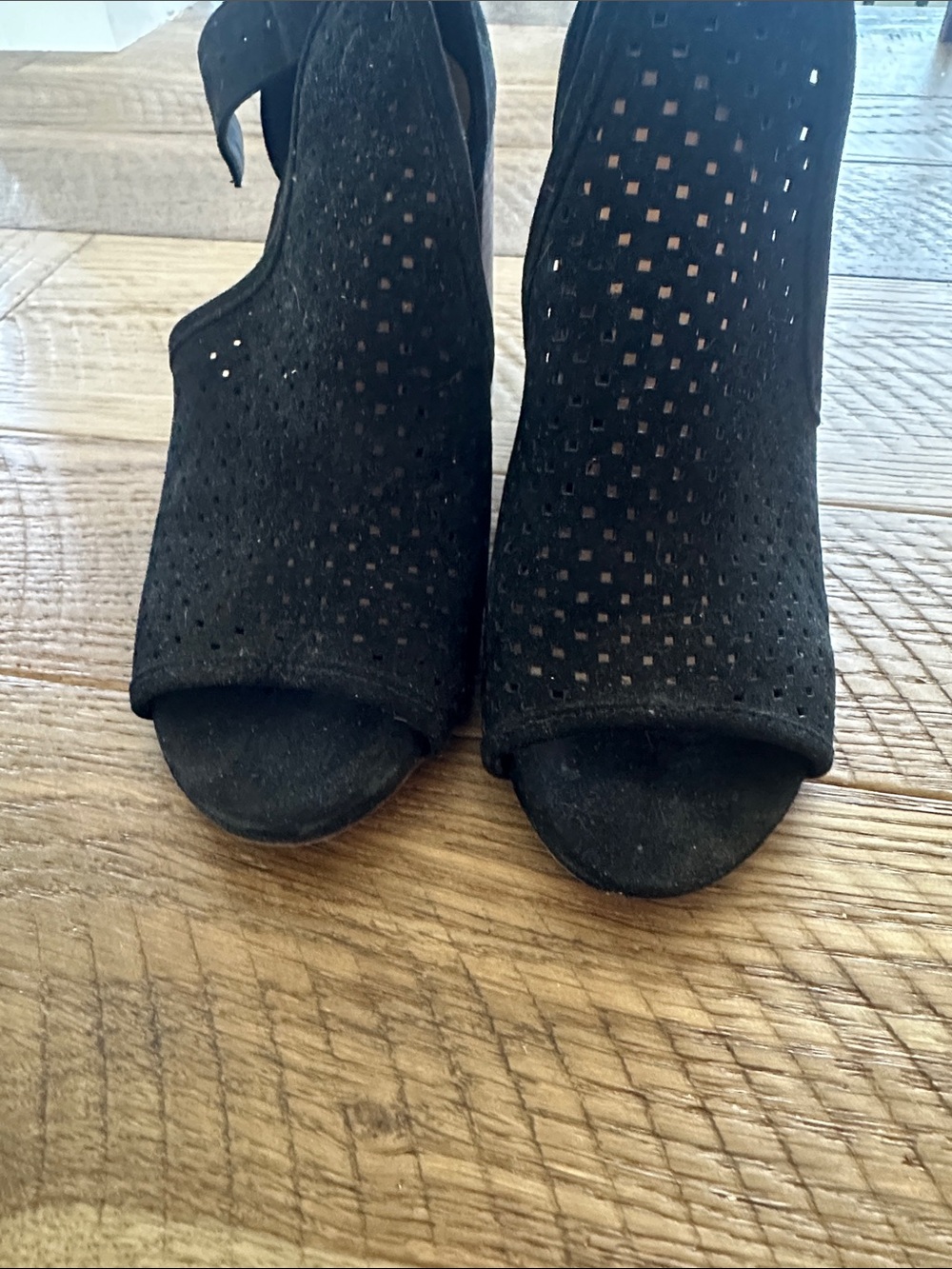 Black Suede Peep-Toe Block Heel Sandals with Ankle Strap! - Picture 3 of 10